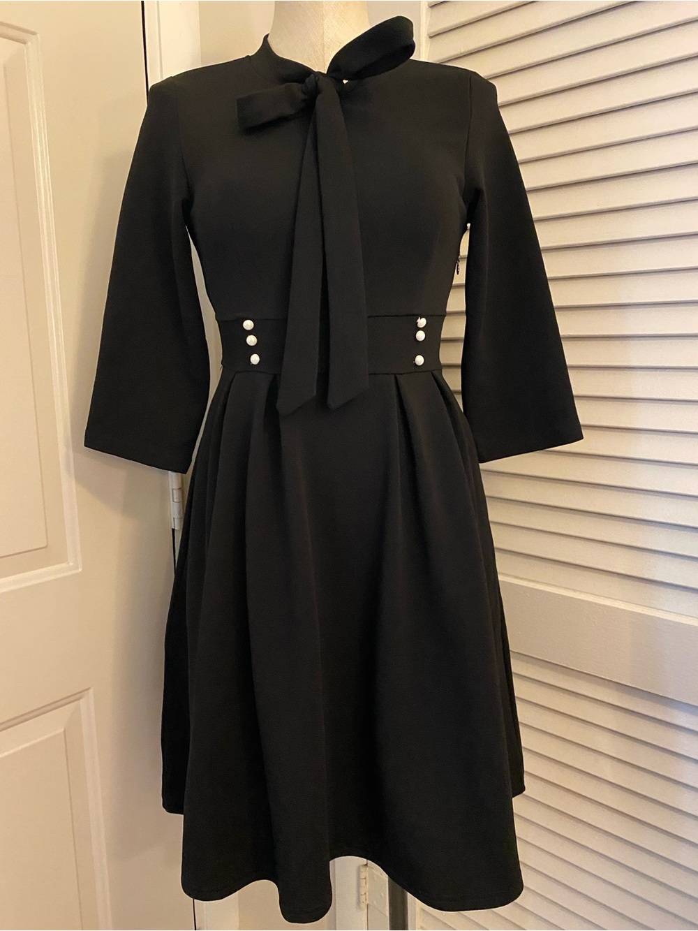 Black Tie-Neck A-Line Dress- Size Small